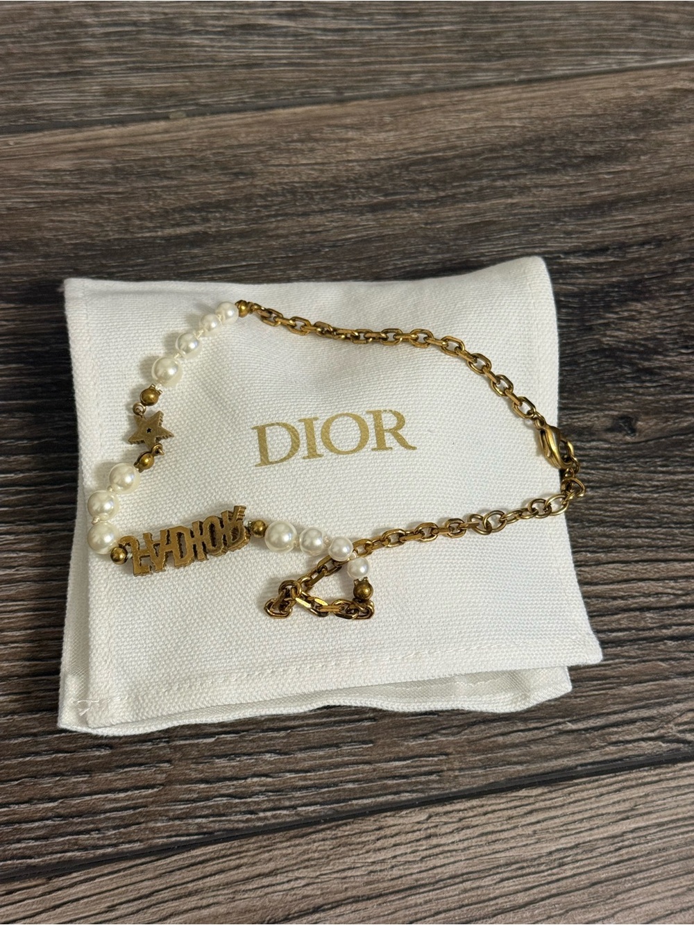 Dior Crystal J'Adior Star Gold Pearl Collar Necklace - Picture 2 of 6